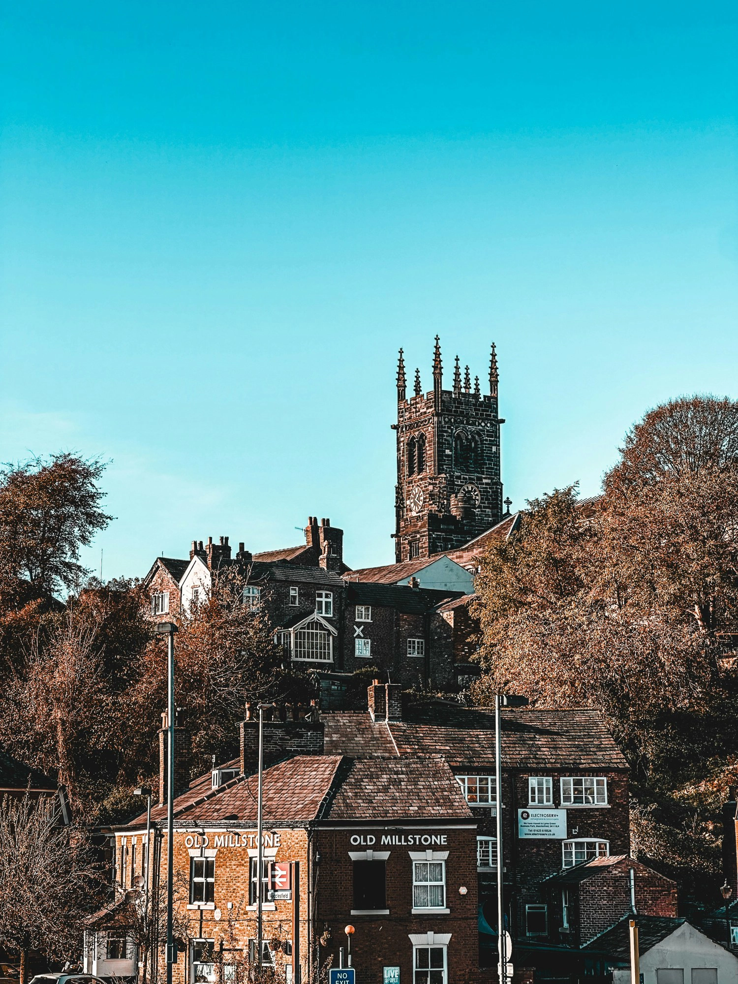 A historic town centre with a church. A historic town centre with a church.